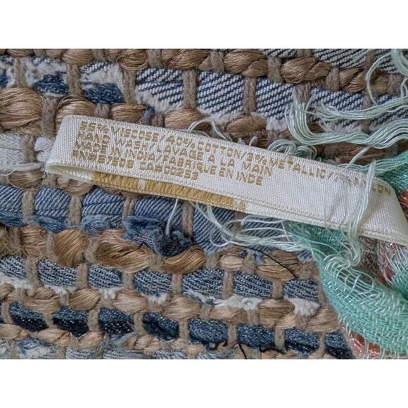 Infinity Scarf 35x16 Mint Green Pink Fringe Metallic Nylon Viscose Shawl Head Ne - Picture 6 of 6